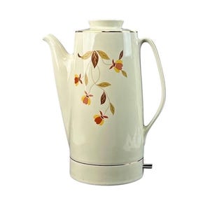 Vintage Hall China Autumn Leaf Electric Percolator, Mid Century Floral Coffee Maker