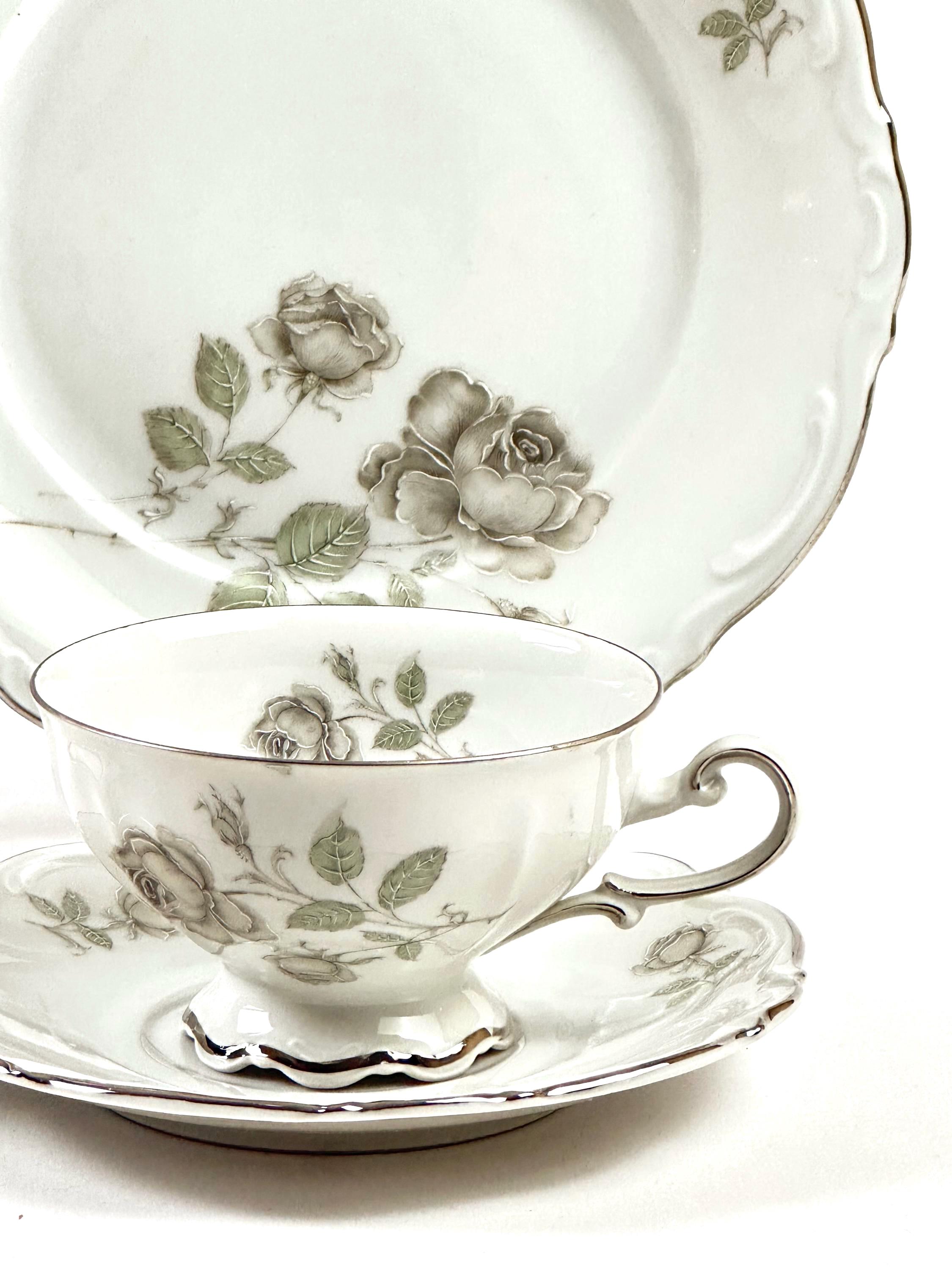 Mitterteich Mystic Rose White Dinnerware With Platinum Trim Mitterteich Mystic Rose White Dinnerware With Platinum Trim