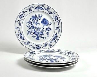 Vintage Mismatched Blue & White China Dinner Plates Set of 4 Assorted ...