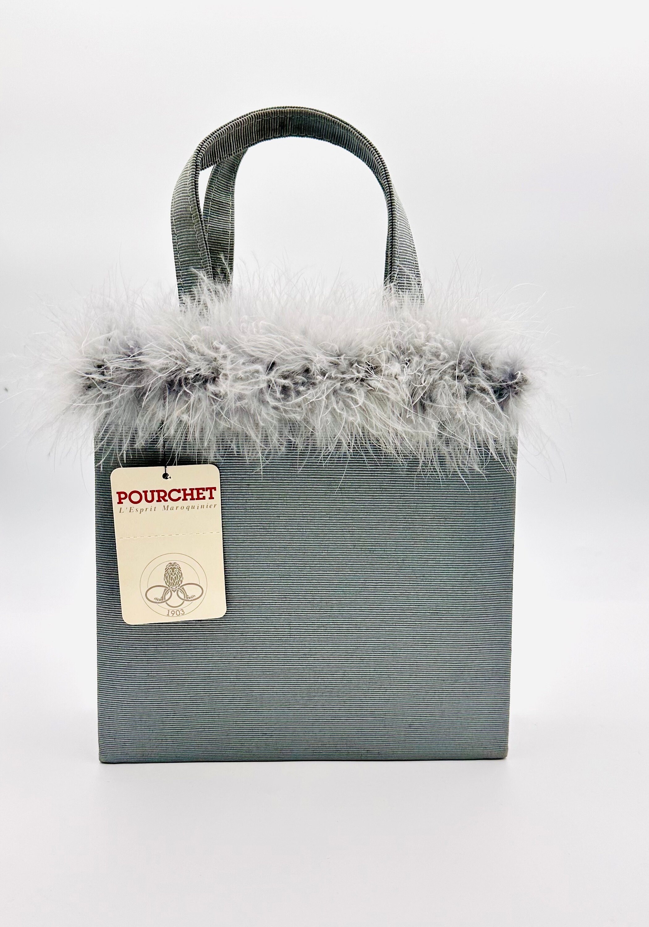 Vintage Pourchet Paris Handbag Steel Gray Grosgrain With Faux