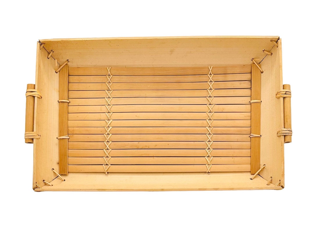 Vintage Bamboo Serving Tray / Small Bamboo Tray With Handles / Etsy