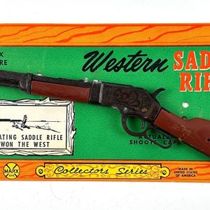Vintage Marx Western Saddle Rifle Toy Gun 1950s Miniature Cap Gun with Original Card Cowboy Western Collectible