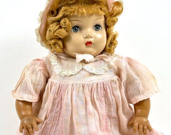 Antique 1930s Horsman Composition Mama Doll – 20” Pink Dress