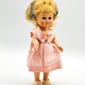 Vintage A & H Gigi Walker Doll – 8” Sleep Eyes – Blonde Hair in Pink Dress – 1950s Hard Plastic Doll