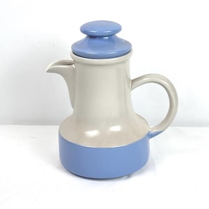 Vintage Mid-Century Modern Ceramic Coffee Carafe with Lid – Blue & Beige Stoneware – Marked USA