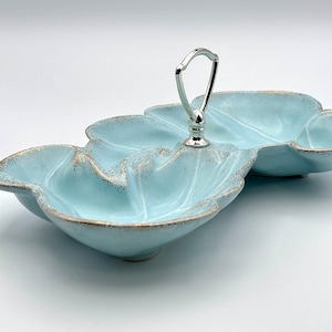 Mid-Century Turquoise Blue Maple Leaf Divided Serving Dish - Vintage California Pottery