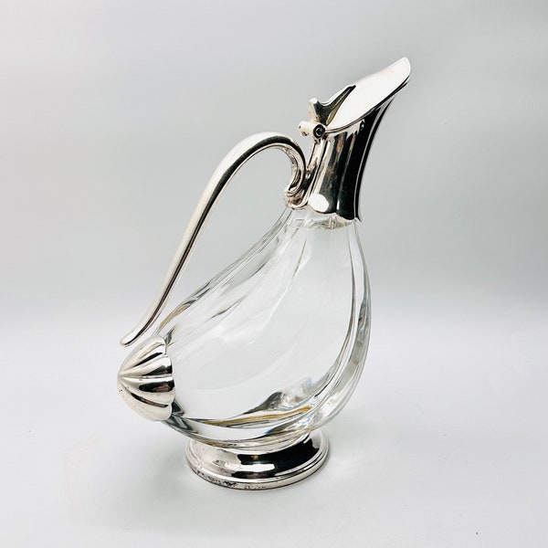 Vintage Silver Plated Crystal Duck Decanter - RCR Royal Crystal Rock Wine Carafe Pitcher - Elegant Barware Gift - Made in Italy 1970s