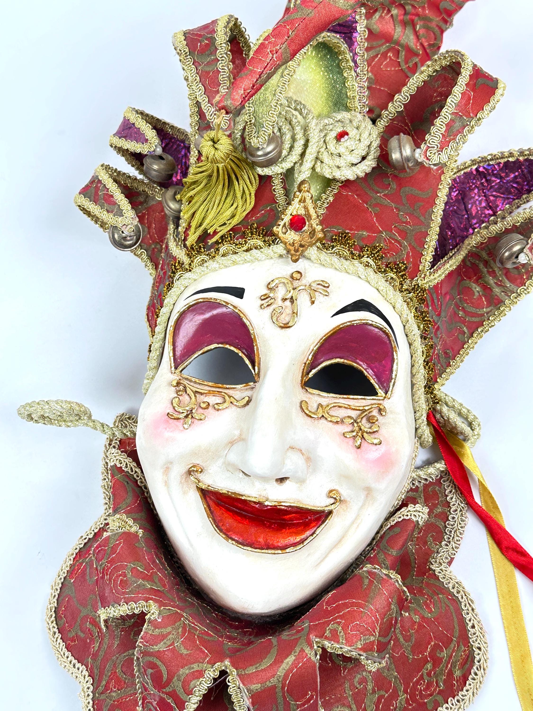 Vintage Hand Painted Venetian Jester Mask Wall Decor, Italian Harlequin ...