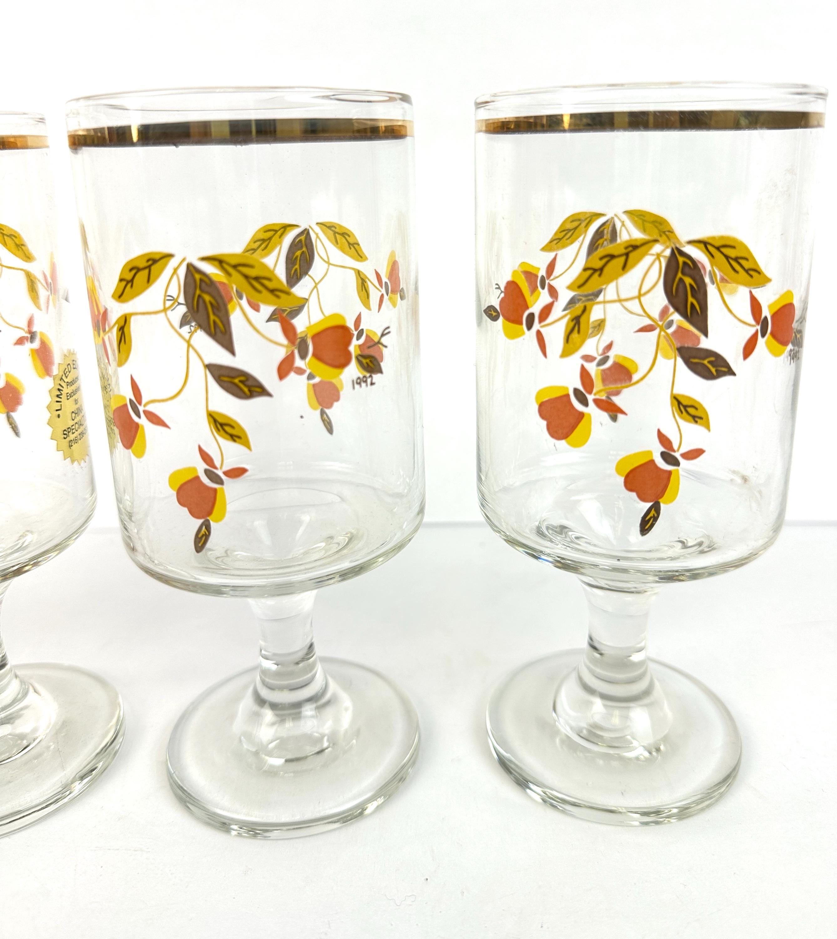 Vintage Hall Autumn Leaf Goblets – Mid-century Gold Rim Drinkware, Set ...