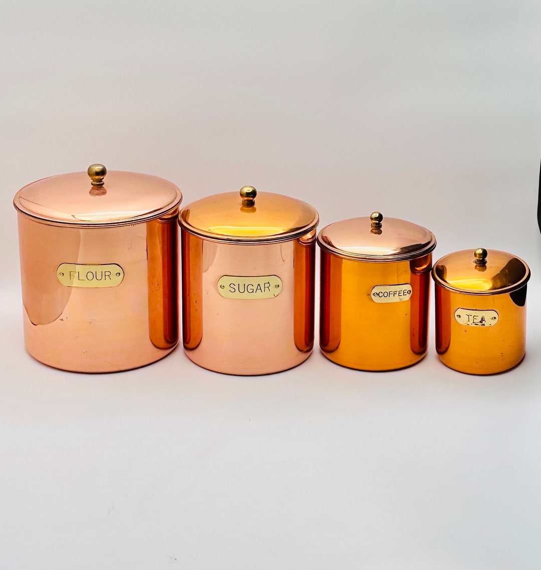 Vintage Copper Canisters Set With Brass Accents Set of 4 Etsy