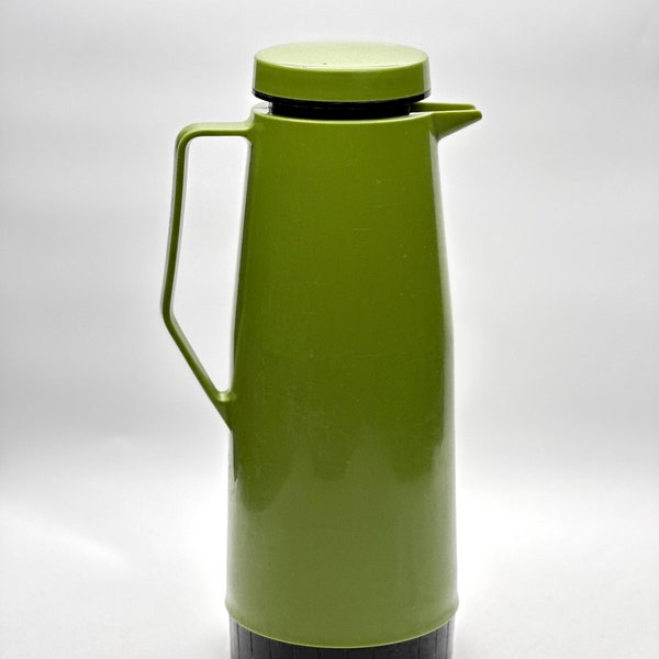 Vintage King-Seeley Thermos / Avocado Green Model 90Q / Glass Vacuum Bottle Thermos / Hot Cold Coffee Carafe / Retro Entertaining Prop 1970s