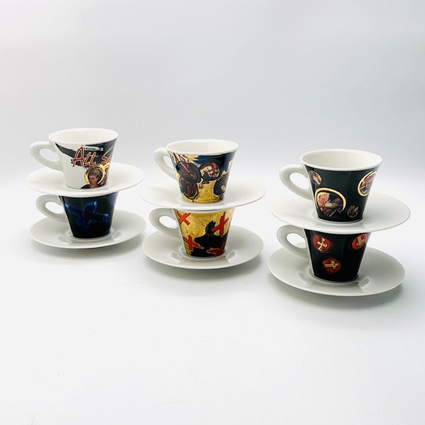 1999 Francis Francis! JUBILAEUM Espresso Cups by Andrea Manetti, Limited Edition Set of 6, Collectible Demitasse with Saucers, Gold Detail