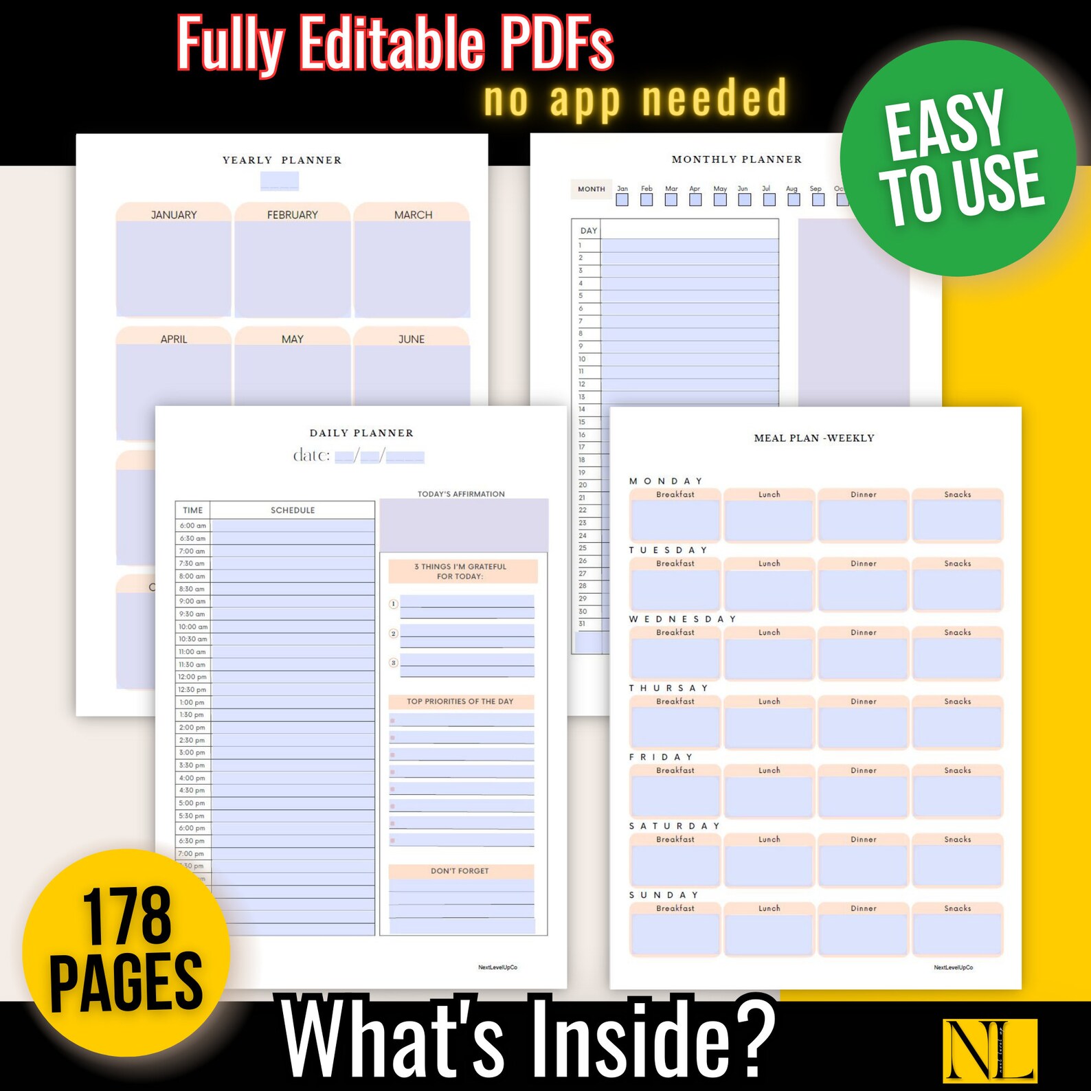 Printable PDF Planner Bundle - 22 Templates for Daily, Weekly, Monthly ...
