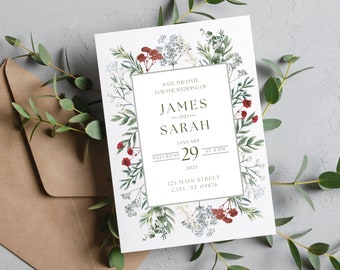 Greenery Save the Date Template, Editable Wedding Save the Date Template