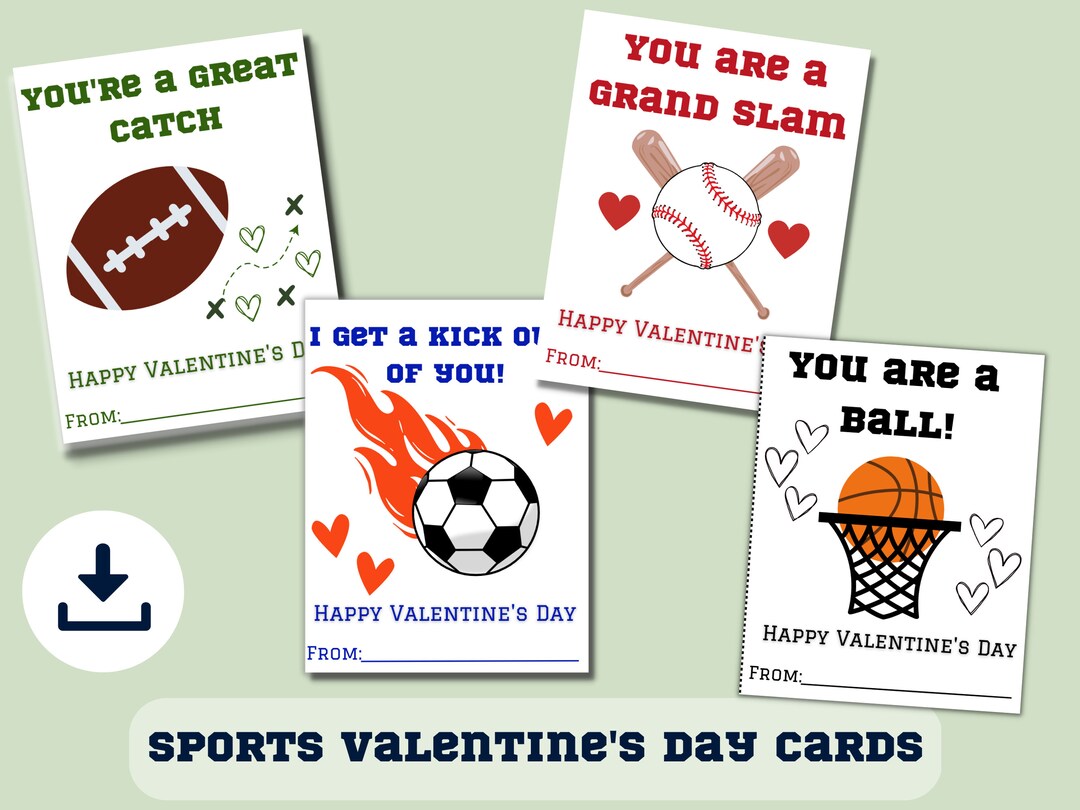 Sports Valentine's Day Cards, Sport Valentine Cards Printable, Boys