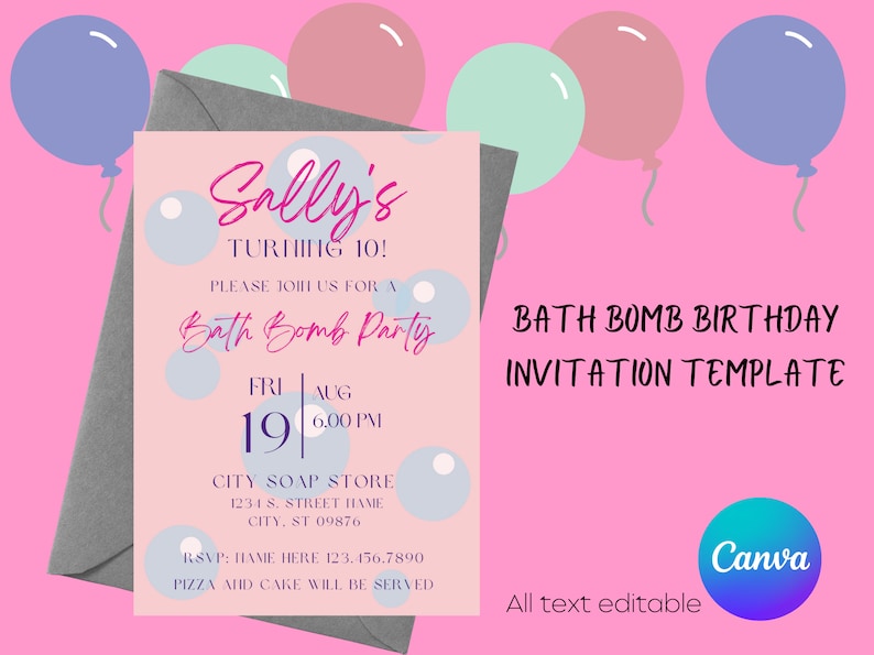 Bath Bomb Birthday Invitation Template Birthday Invitation - Etsy