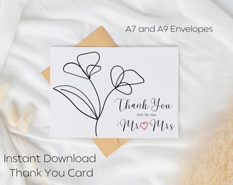 Mr and Mrs Thank You Card, Printable Wedding Thank You Card, Thank You card from the new Mr and Mrs, Instant Download Thank You Card
