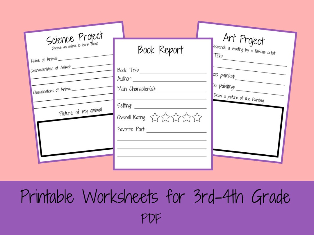 Printable Educational Worksheets For Elementary Age Students Etsy