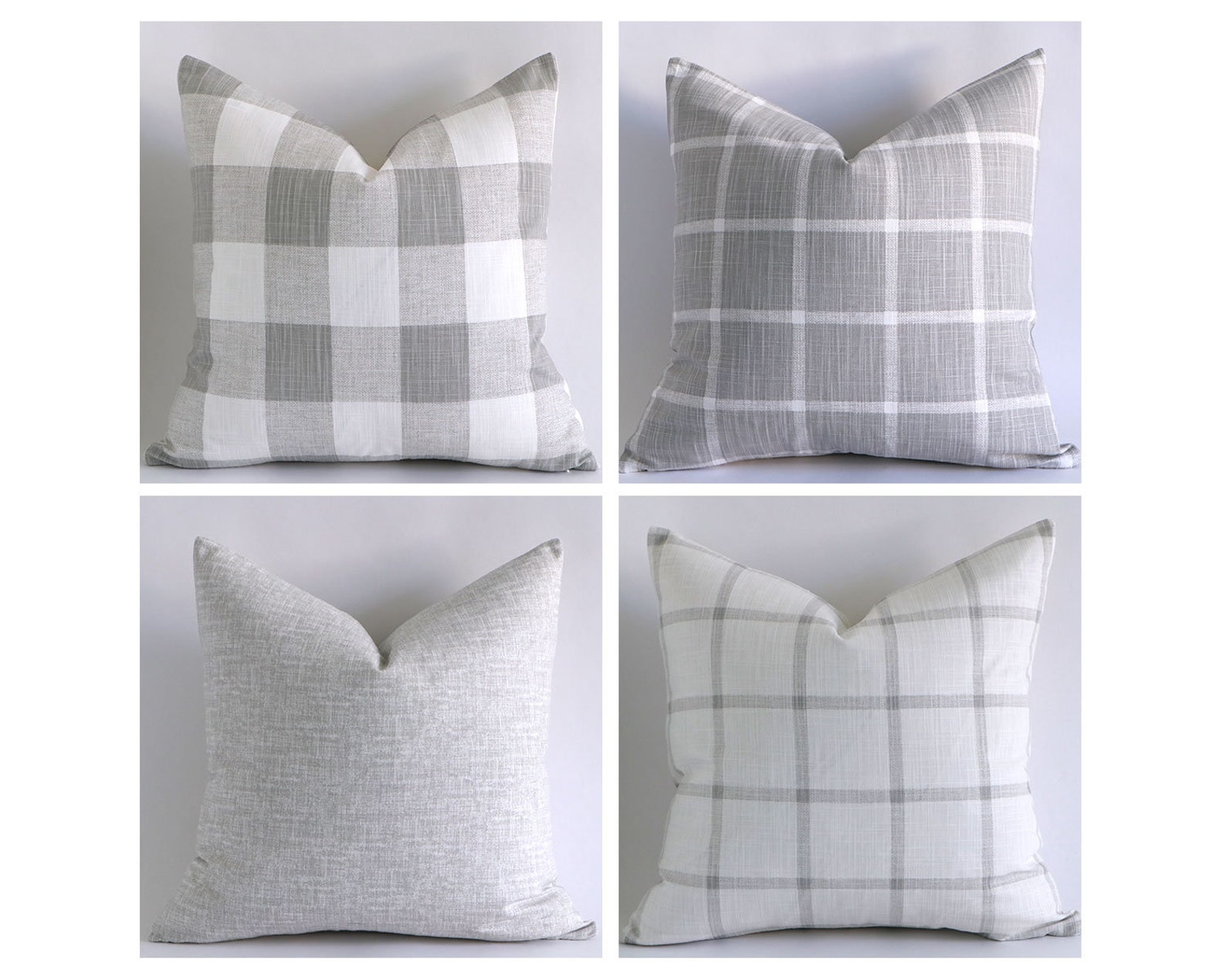 Gray and White Farmhouse Throw Pillow Covers Stripes Solids Etsy