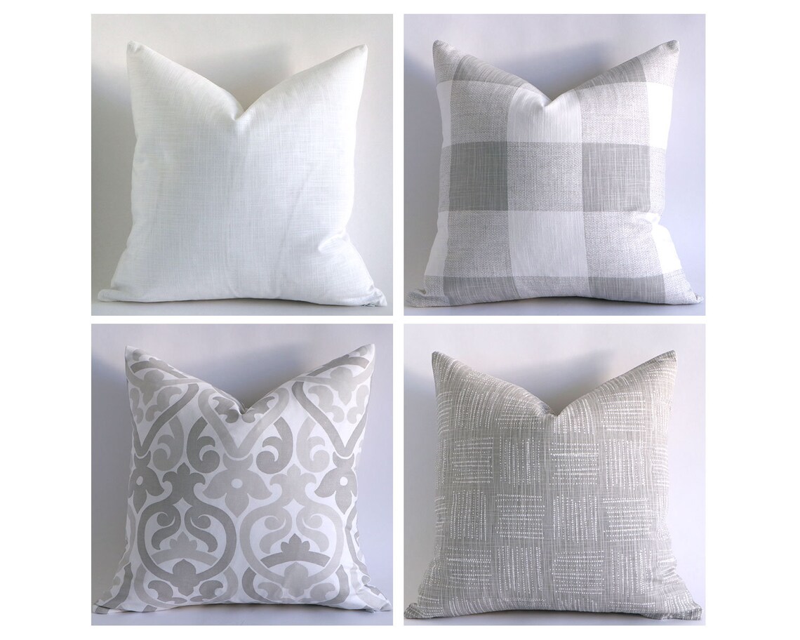 Gray and White Farmhouse Throw Pillow Covers Stripes Solids Etsy
