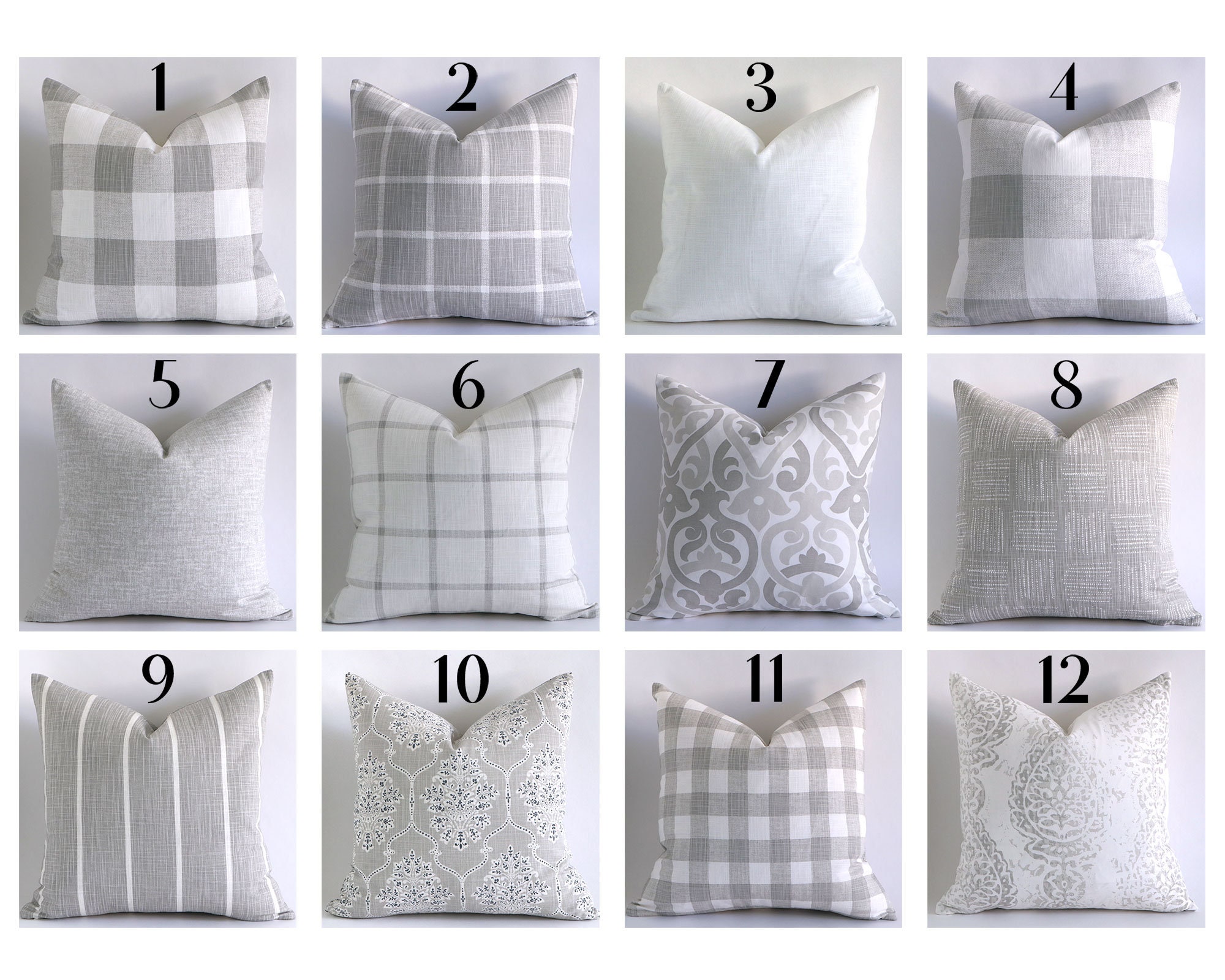 Gray and White Farmhouse Throw Pillow Covers Stripes Solids Etsy