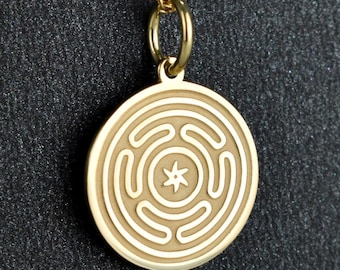 14k Solid Gold Hecates Wheel Necklace, Hekate Goddess Medallion, Infinity Wheel Disc, Personalized Stropholos Charm, Hecates Strophalos Coin