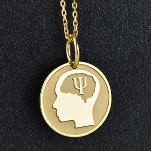 Collar de psicología de oro macizo de 14 k, dije personalizado de psicólogo, moneda delicada de PSI, dije de psiquiatra, colgante con la letra PSI, regalo para graduados