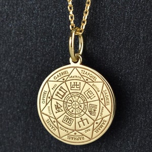 14K Solid Gold Die Sieben Erzengel Halskette, Benutzerdefinierte Siegel der Sieben Erzengel Anhänger, Siegel von Salomon Charm, Erzengel Sigil Amulett