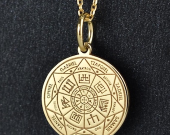 14K Solid Gold The Seven Archangels Necklace, Custom Seal of The Seven Archangels Pendant, Seal of Solomon Charm, Archangels Sigil Amulet