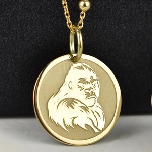 14k Solid Gold Gorilla Necklace, Personalized Gorilla Charm, Wild Animal Jewelry, Dainty Ape Coin, Gorilla Monkey Pendant, Gorilla Medallion