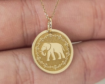 14K Gold Elephant Pendant For Women, Dainty Choker Necklace Elephant Charm, Delicate African Elephant Jewelry, Elephant Lover Necklace Gift