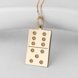 14K Solid Gold Domino Tile Pendant, Personalized Domino Game Charm, Dainty Dominoes Necklace, Dominoes Tile Gift, Gold Dominoes Jewelry