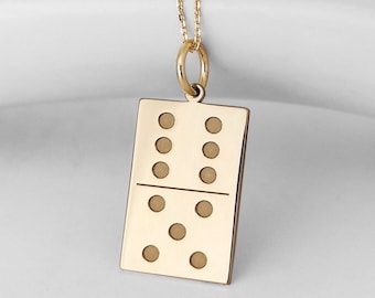 14K Solid Gold Domino Tile Pendant, Personalized Domino Game Charm, Dainty Dominoes Necklace, Dominoes Tile Gift, Gold Dominoes Jewelry