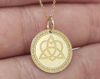 14K Gold Triquetra Halskette, Dreifaltigkeitsknoten Anhänger, Irische Knoten Halskette, Triquetra Choker Halskette, keltisches Triquetra Symbol, Heilige Dreifaltigkeit