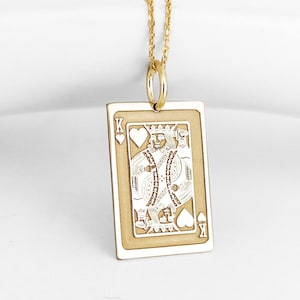 Pendentif carte roi de coeur en or massif 14 carats, collier porte-bonheur en or, bijoux de carte de joueur de poker, pendentif de jeu en or, cadeau de joueur de Vegas
