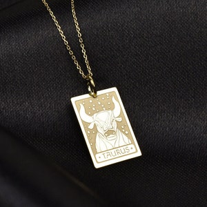 14K Solid Gold Taurus Zodiac Sign Necklace, Personalized Taurus Pendant, Bull Zodiac Sign Jewelry, Zodiac Sign Birthday Gift, Astrology Gift