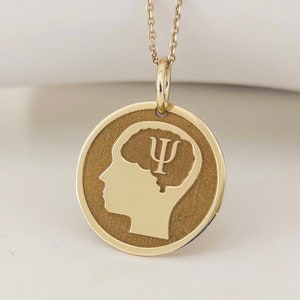 14K Gold Psychology Pendant, Gold Psi Symbol Necklace, Psychiatrist Necklace, Graduation Necklace, Psychologist Gift, Personalised Psi Gift