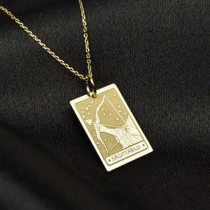 14K Solid Gold Schütze Sternzeichen Halskette, personalisierte Sternzeichen Anhänger, Schütze Horoskop Schmuck, zierliches Gold Schütze Geschenk