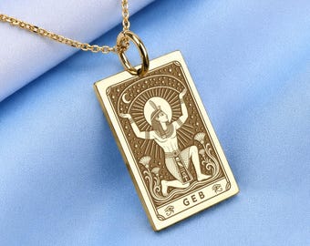 Collier Geb en or massif 14 carats, pendentif représentant le dieu égyptien de la Terre, bijou Geb de l'Égypte antique, breloque en or d'une divinité kémétique, cadeau mythologique pour femme