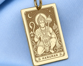 Collier Hanuman en or massif 14 carats, pendentif représentant le dieu singe hindou, bijou de force sacrée, breloque en or pour la protection divine, cadeau spirituel pour femme