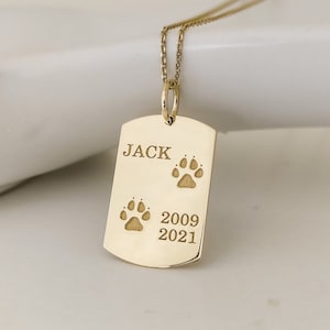 14K Gold Dog Tag Necklace, Memorial Pendant, Pet Grief Charm, Pet Death Necklace, Delicate Custom Dog Tag, Dainty Women Gold Tag Necklace