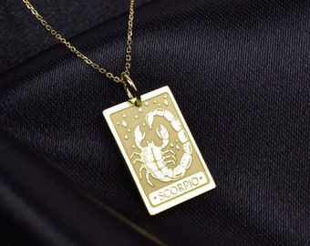 14K Solid Gold Scorpio Zodiac Sign Necklace, Scorpio Astro Sign Pendant, Scorpio Gold Charm, Personalized Scorpio Jewelry, Birthday Gift