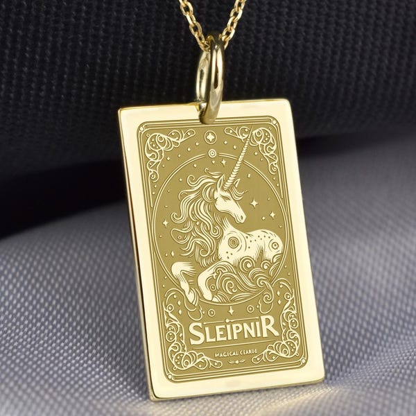 14K Gold Sleipnir Necklace, Viking Jewelry, Personalized Asatru Pendant, Custom Unicorn Talisman, Gift For Best Friend, Magic Horse Jewelry