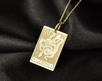 14K Solid Gold Gemini Zodiac Sign Necklace, Dainty Gold Gemini Pendant, Gemini Sign Jewelry, Birthday Gift, Astrology Gift, Horoscope Gift