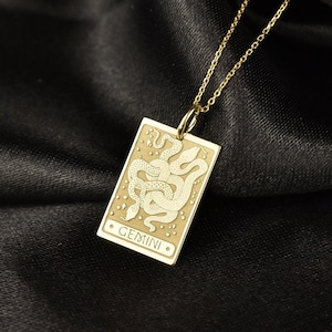 14K Solid Gold Gemini Zodiac Sign Necklace, Dainty Gold Gemini Pendant, Gemini Sign Jewelry, Birthday Gift, Astrology Gift, Horoscope Gift