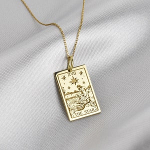 14K Gold Stern Tarot Karte Anhänger, Major Arcana Deck Schmuck, 14K Stern Tarot Halskette, Rechteck Stern Anhänger, Solid Gold Tarot Karte Geschenk