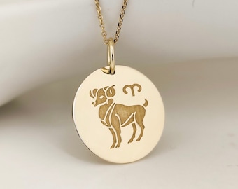 Colar com pingente do signo de Áries em ouro 14K, presente de aniversário para arianos, colar de horóscopo, pingente de astrologia, colar de ouro personalizado