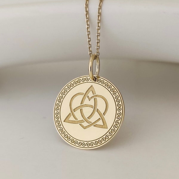 14K Real Solid Gold Triquetra Necklace, Trinity Knot Pendant, Celtic Triquetra Charm, Wiccan Jewelry, Irish Trinity Symbol 14K Gold Necklace