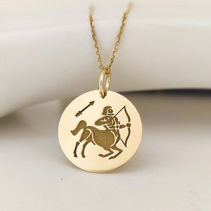 14K Gold Sagittarius Necklace, Zodiac Sign Pendant, Astrology Necklace, Birth Month Zodiac Charm, Sagittarius Gift, Sagittarius Gold Jewelry