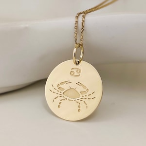14K Gold Cancer Necklace, Zodiac Sign Pendant, July Zodiac Necklace, 14K Gold Layering Necklace, Women Dainty Charm, Personalized Pendant